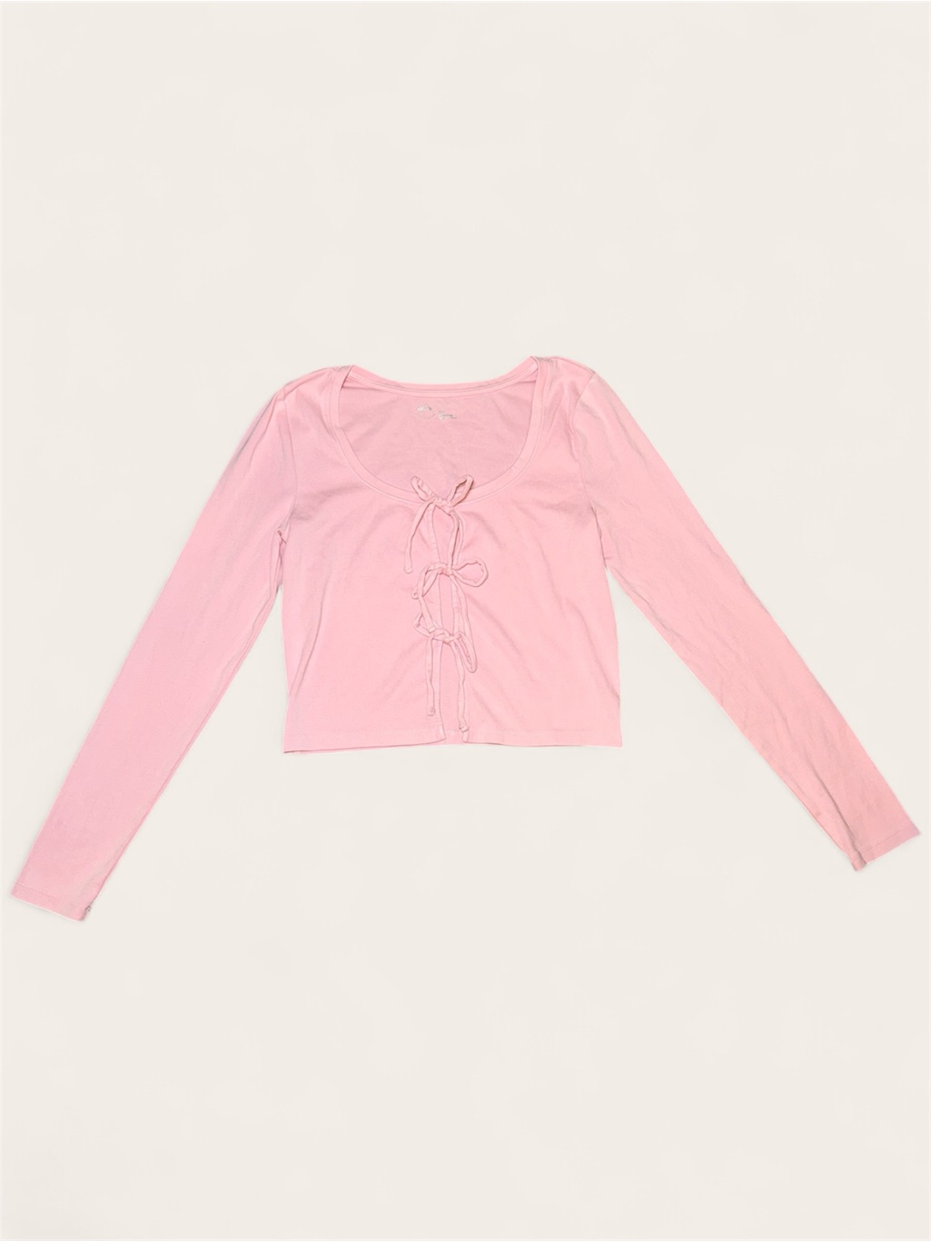 Aerie Pink Long-Sleeve Tie-Front Top Size Medium Nwt